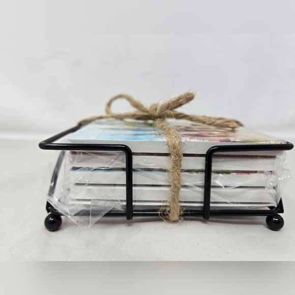 Coaster Set Be Happy Primitives By Kathy Flowers Scenery Absorbent, Water Colors - Picture 6 of 10